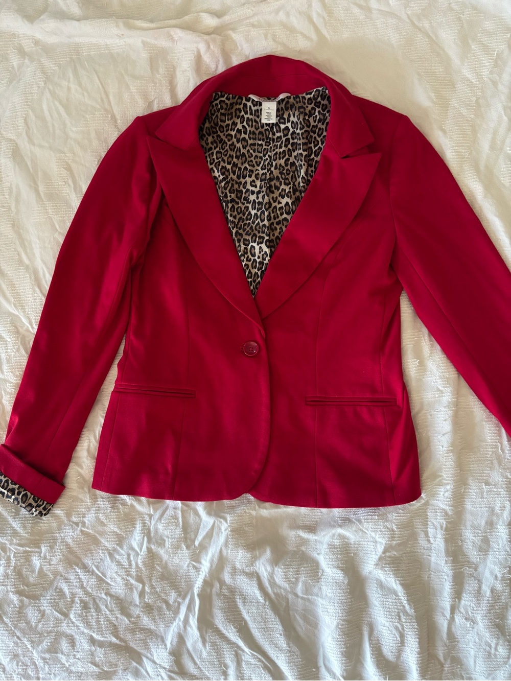 White House Black Market Red Blazer Size 6 Leopard Lined Tailored Jacket